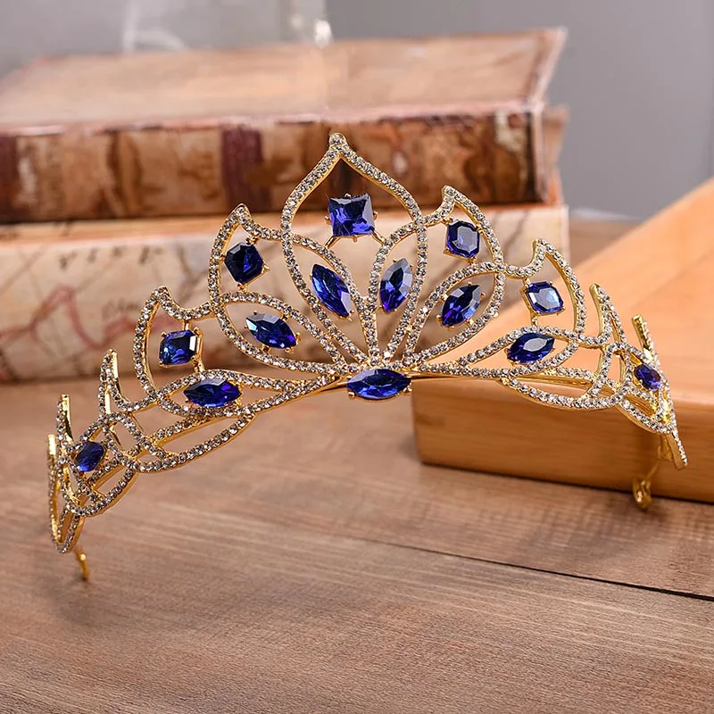 

Fashion Petal Crystal Princess Queen Tiaras and Crowns Bride Diadem Bridal Wedding Prom Headpiece Hair Jewelry Accessories S