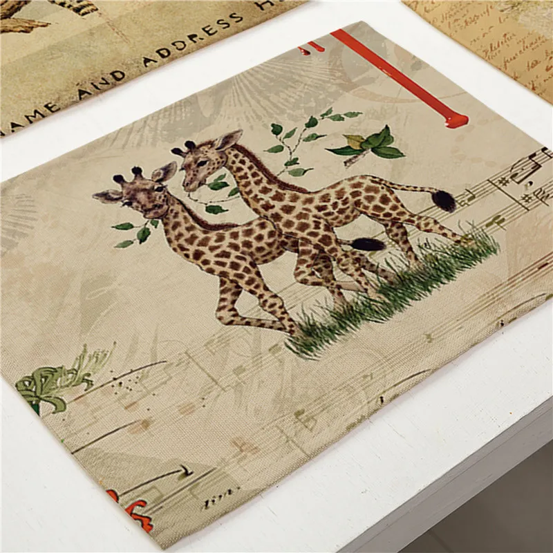 Linen Table Mats Western Bowl Pad Non-slip Animal Pattern Placemats For Dining Kitchen Decorate Table Coaster