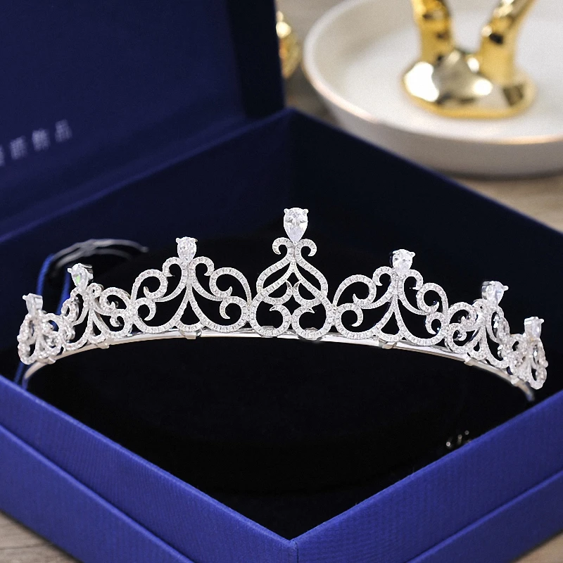 

Noble Full Zircon Tiara Crown CZ Headband Wedding Hair Accessories Diadem Plated Crystal Brides Tiara Crowns