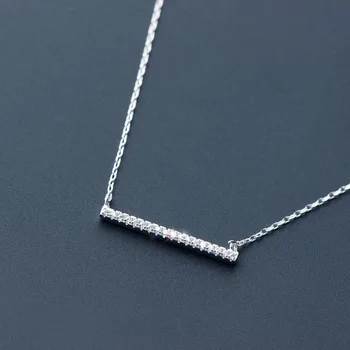 

New Shinny real. 925 Sterling Silver Crystals LUCKY Bar Necklace Pendant CZ stone AAA + set Chain 18" GTLX374