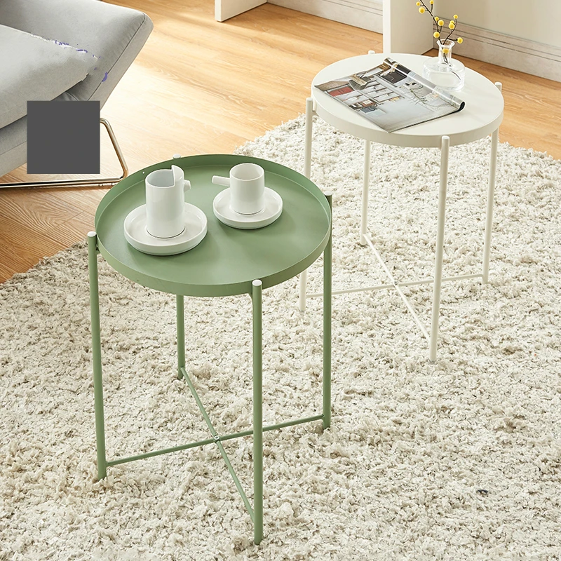 Metal Small Coffee Table, Wrought Iron Round Tray, Folding Side Table Tea Table