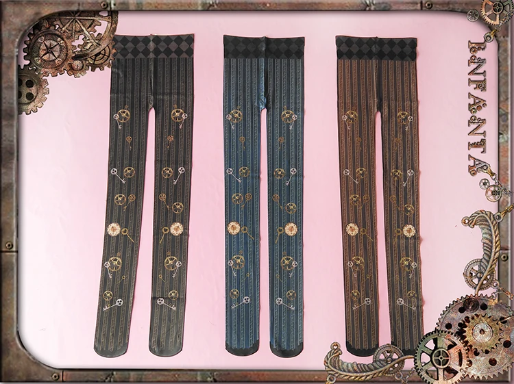 Infanta фирменные плотные колготки в стиле стимпанк с принтом в стиле Лолиты