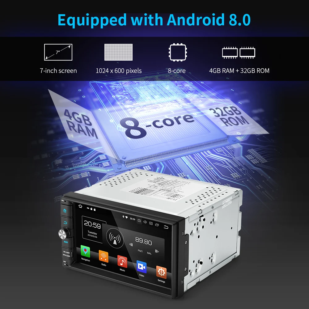Discount Clearance Android 8.0 4G RAM 2Din Car Multimedia Player GPS Navigation Auto Head Unit Car Entertainment GPS OBD Music Video 3