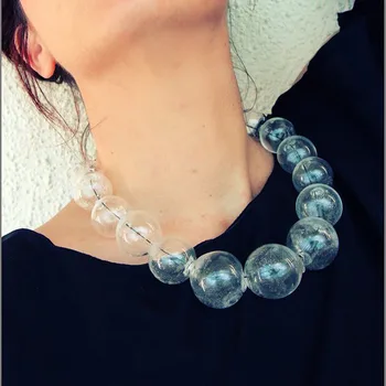 

Original Unique Design 19 Beads Glass Ball Bubbles Clear Choker Necklace Women Big Transparent Handmade Minimal Necklace 2018