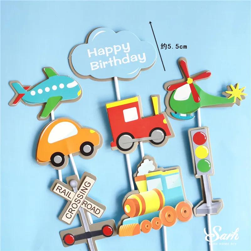 Details about   Boys Banner Birthday Cake Topper Planes,Trains Insert Decoration Party NEW 