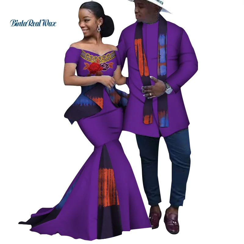 Африканский принт, длинные лоскутные платья для женщин, Базен Riche, мужская верхняя рубашка, одежда для пар, африканская одежда для влюбленных пар, WYQ253 - Цвет: 15