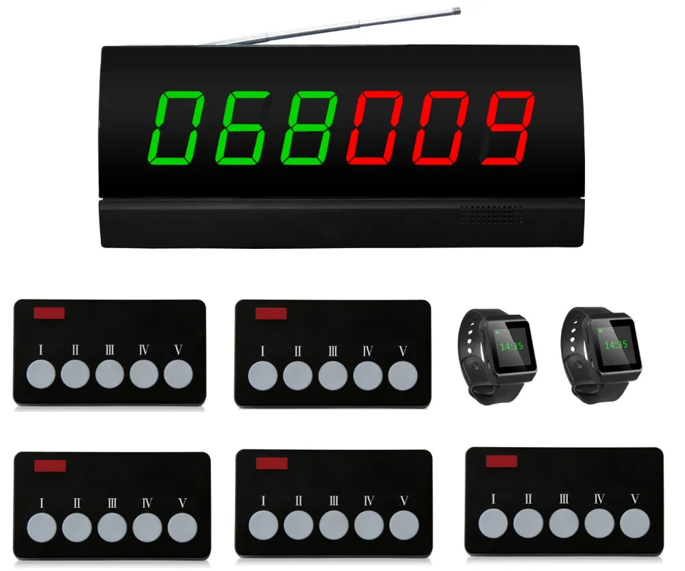 

Free shipping! Cashier calling system, multi keys buttons, watch pager, voice report screen recevier, wireless paging system