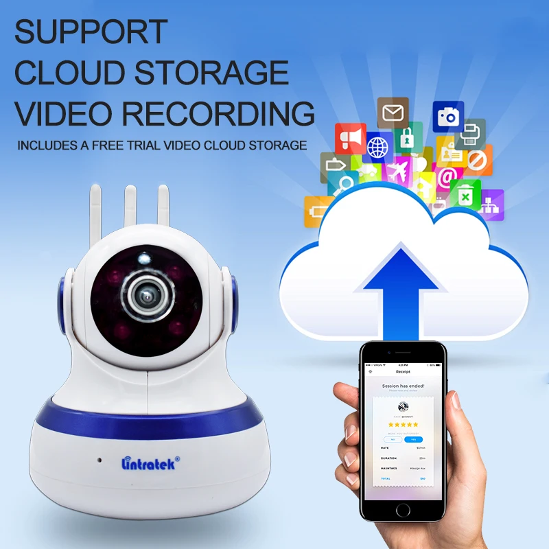 Lintratek Cloud Storage Wifi Camera Home CCTV Security 1MP HD 720P IP Camera PTZ Wireless IP Camera Baby Monitor Two Way Audio