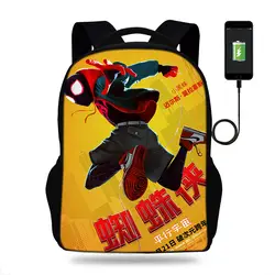 17 дюймов Человек-паук в паук-стих принт USB зарядка Рюкзак детский Мужской Детский Школьный рюкзак подростковый рюкзак для мальчиков