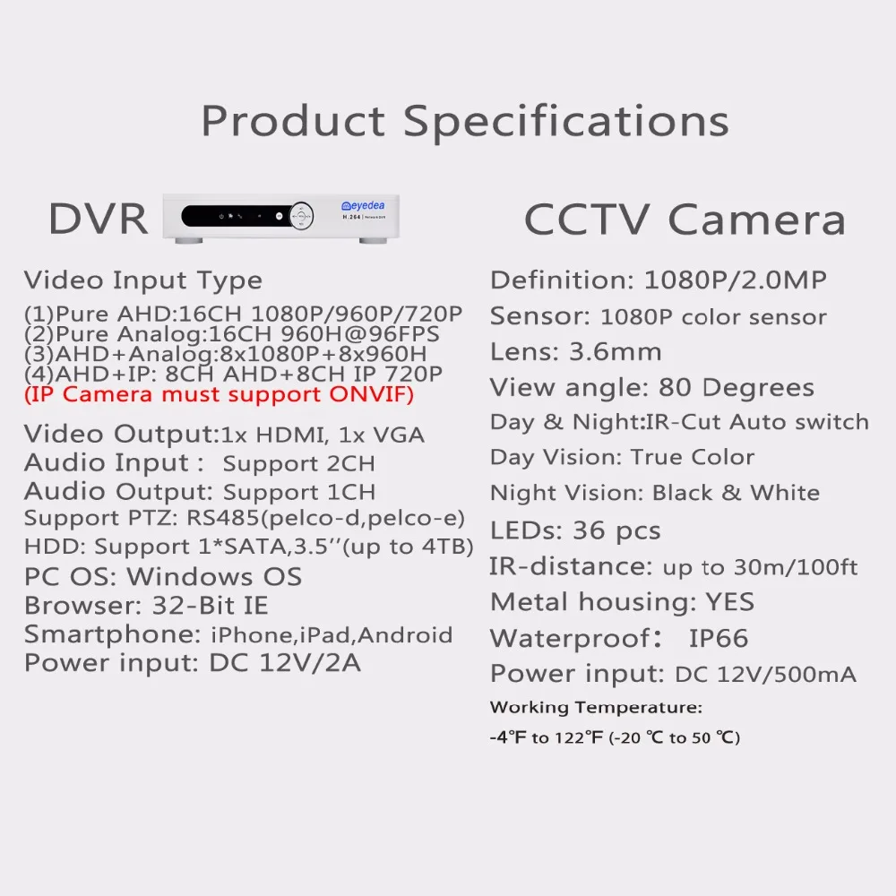 Эйедея 16 ch оповещение по электронной почте DVR 1080 P 5500tvl белый пуля напольный Ночное
