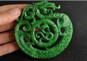 

Old Collectibles Decorated Handwork Green Jade Carving Dragon Wonderful Pendant NECKLACE / AAAAAAaA