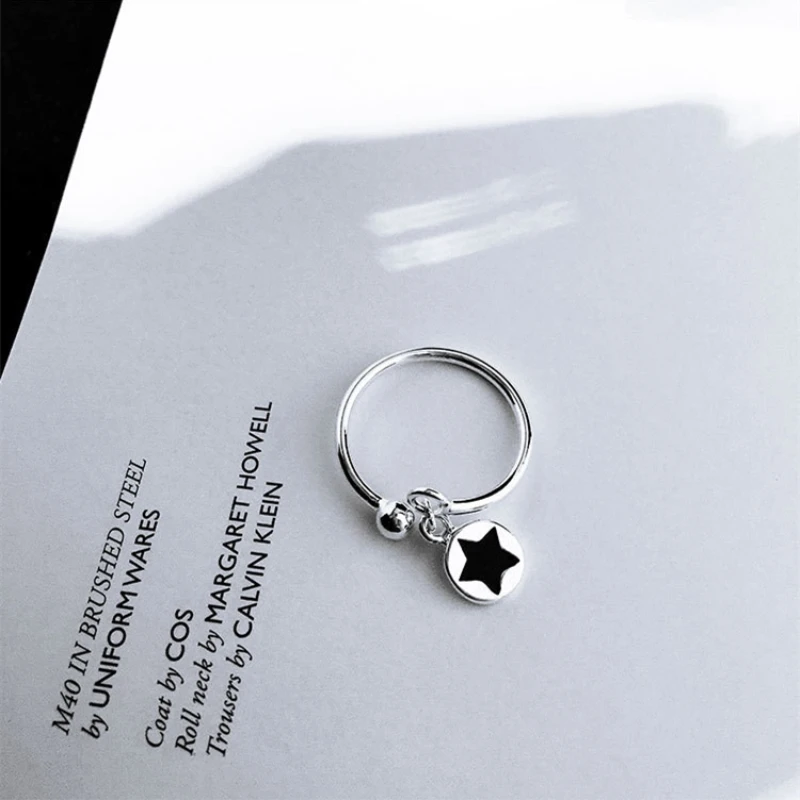 

Star Shield 925 Sterling Silver Temperament Personality Creative Fashion Female Trendy Resizable Opening Rings SRI030