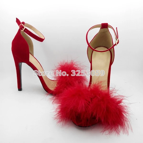 red fluffy heels