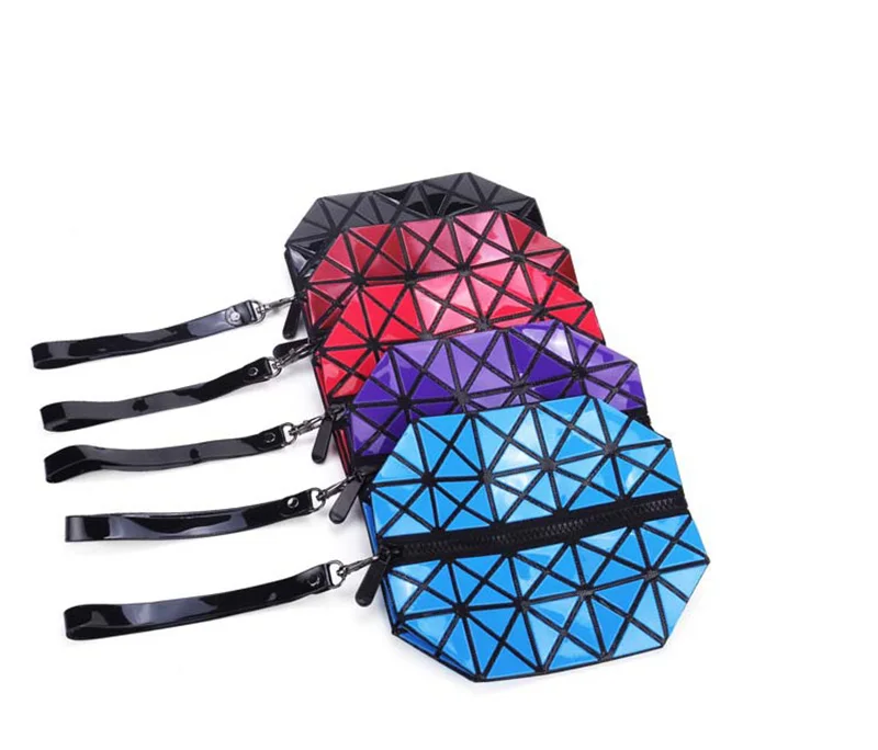 Fashion Portable Makeup Bag Folding Package PU Leather Makeup Bags Women Geometric Zipper Cosmetic Bag Mini Bolso Organizer Bags (4)
