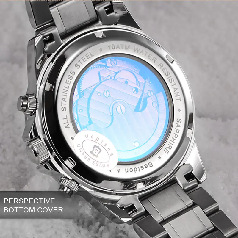 Bestdon сапфировое стекло часы Мужские механические Автоматические военные мужские s часы лучший бренд класса люкс Moon Phase день дата черные часы