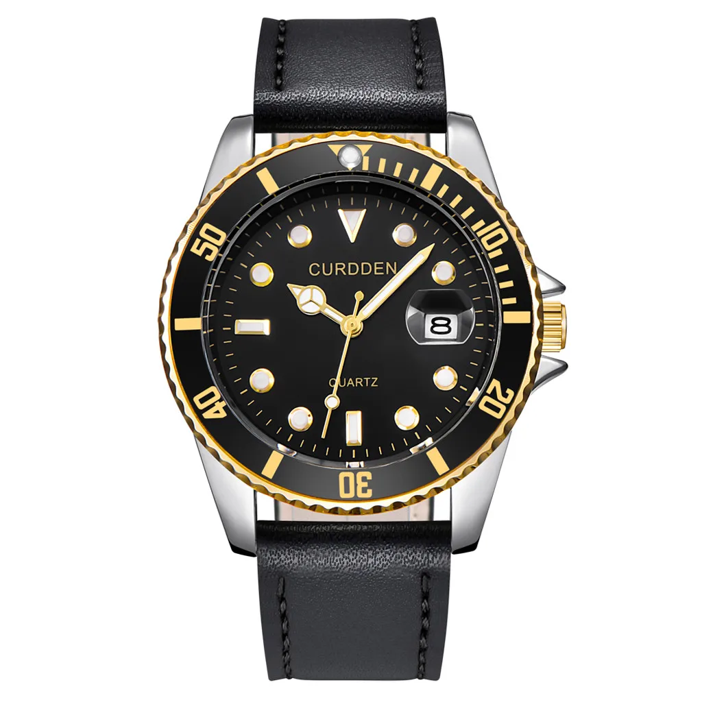 Модные часы для мужчин кожаный ремешок кварцевые круглые наручные часы бизнес Топ бренд высокого качества relogio masculino reloj - Цвет: A