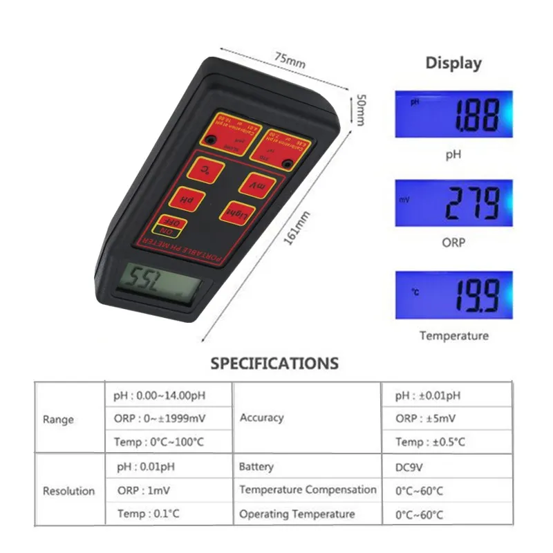 Цифровой многофункциональный 3 в 1 PH ОВП Temp метр монитор качества воды мультипараметрический тестер для бассейнов, аквариумов Скидка 40