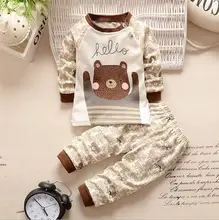 Newborn Baby Clothes Cheap Outfits Kids Bear Characther Clothing Set For Boys Infant Brown Tee Tops + Pants 2 Piece Suit