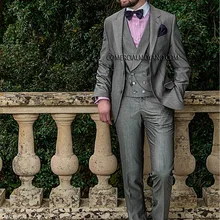 Итальянские Стильные серые смокинги для жениха из 3 предметов, облегающие мужские костюмы для Променад, костюм жениха, блейзер masculino, индивидуальный заказ, terno