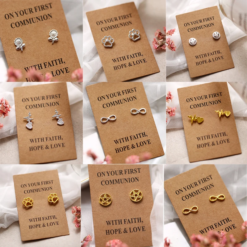 

New Variety of Stylish Mini Stud Eearrings for Women Minimalist Earring Stud with Beautiful Cardboard Jewelry Accessories Gifts