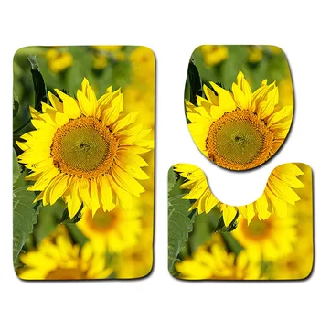 

Pastoral Bathroom Mat Set 3pcs Sunflower Flowers Non Slip Bath Mat Microfiber Bathroom Rug Toilet Mat Sets