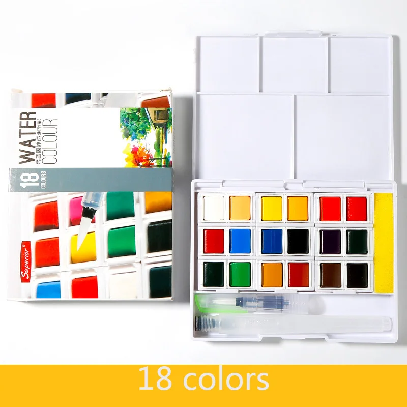 Профессиональная твердая коробка акварельных красок с кистью для краски яркий цвет портативный водный цвет пигмент набор для товары для рукоделия - Цвет: 18 colors