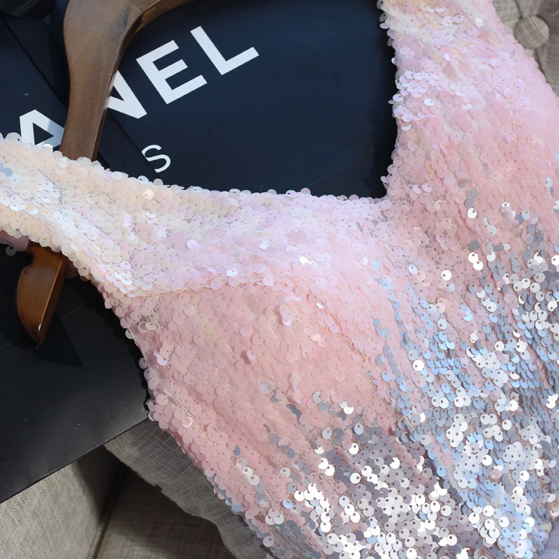 US $59.50 Short Prom Dresses Walk Beside You Ball Gown Pink Gray Sequined VNeck Elegant Evening Formal Party Gown Vestido Formatura Curto