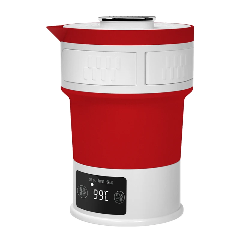 Электрический чайник для воды, Портативный Силиконовый складной чайник со скрытой ручкой, мини-чайник с изоляцией, 110-240 В, регулируемая температура - Цвет: red