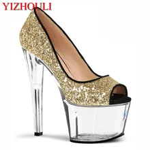 Тонкие Туфли с украшением в виде кристаллов; Высокий Каблук 17 см; новые весенние танцевальные туфли с открытым носком на высоком каблуке