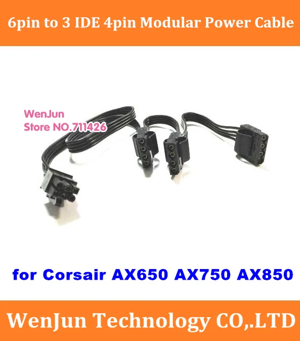 

High Quality 40cm black 6pin Male 1 to 3 IDE molex 4pin Modualr Power Cable for Corsair AX650 AX750 AX850 series