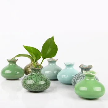 

Celadon Mini Vase Creative Handmade Ceramic Crafts Home Decor Ice Crack Jardiniere Hydroponics Vase Office Desktop Ornaments