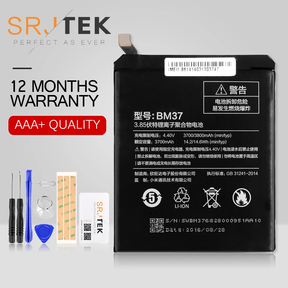Srjtek для Xiaomi mi 5s Plus аккумулятор запасные части с инструментами BM37 3700 mAh Mi5S батарея