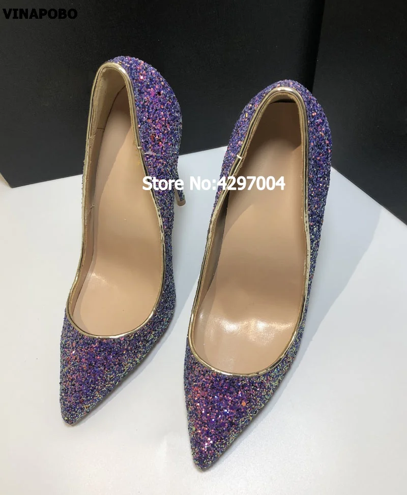 VINAPOBO Fashion Slip-on Stiletto High Heel Summer Women Pumps Party Wedding Shoes Lady Pump Shiny Sequined High Heels Purple VINAPOBO Fashion Slip-on Stiletto High Heel Summer Women Pumps Party Wedding Shoes Lady Pump Shiny Sequined High Heels Purple
