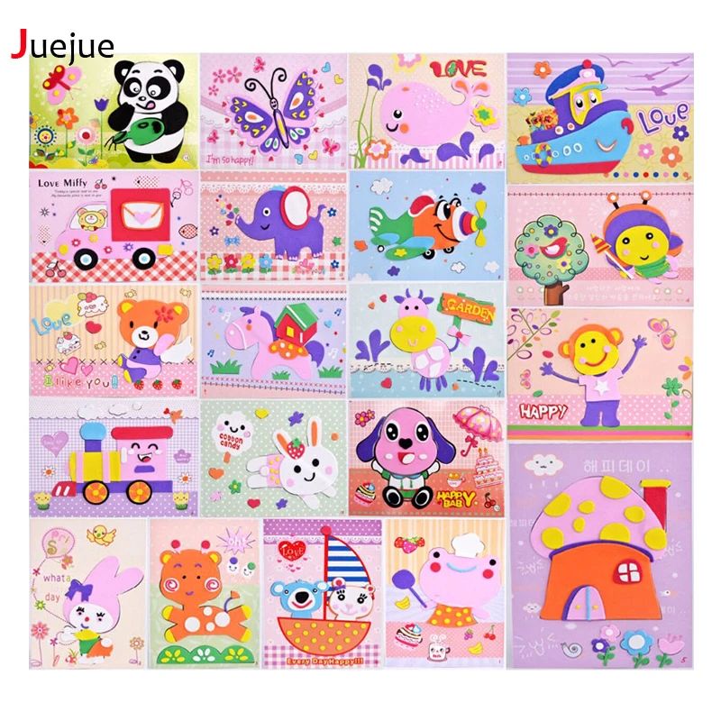 20style designs /lot DIY Cartoon Animal 3D EVA Foam Sticker Puzzle Series E Early Learning Education Toys for Children
