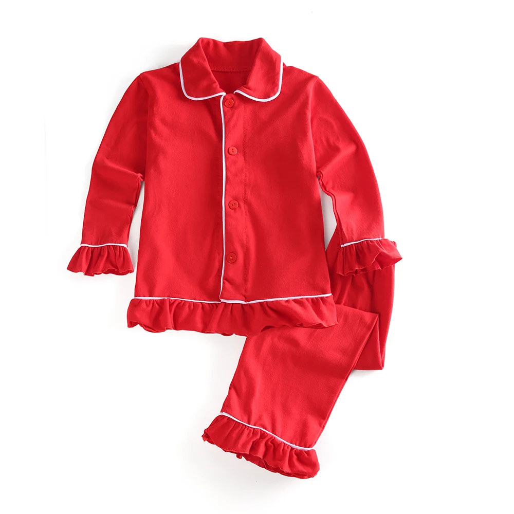 Comprare 100% Ragazzi e Ragazze del cotone degli indumenti da notte Pianura Famiglia di colore di Corrispondenza Per Bambini Di Natale bambini Volant button up pigiama