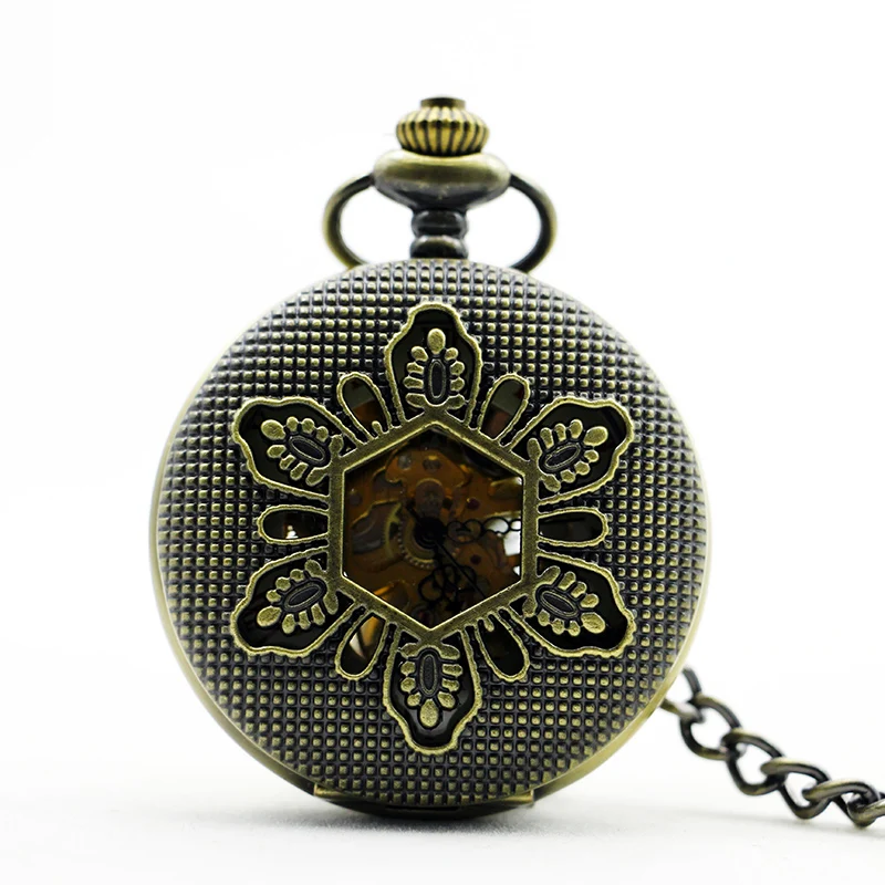 

Fashion & Casual Bronze Skeleton Dial Mechanical Pocket Watches Men Luxury Flower Carving with FOB Chain for Men Women PJX1180