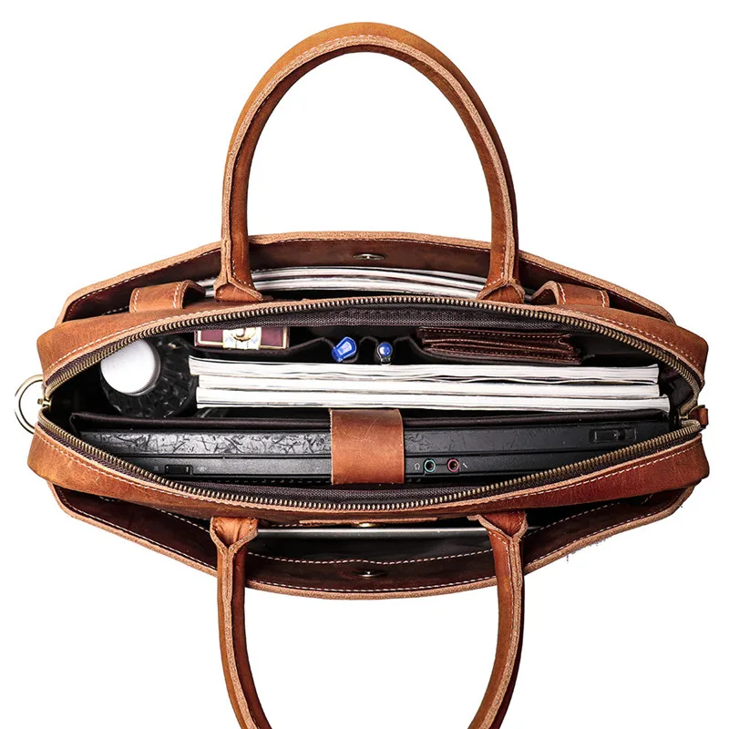 Nesitu Высококачественная винтажная коричневая натуральная Crazy Horse кожа 14 ''ноутбук офисный мужской портфель, плечевая сумка портфель M6020