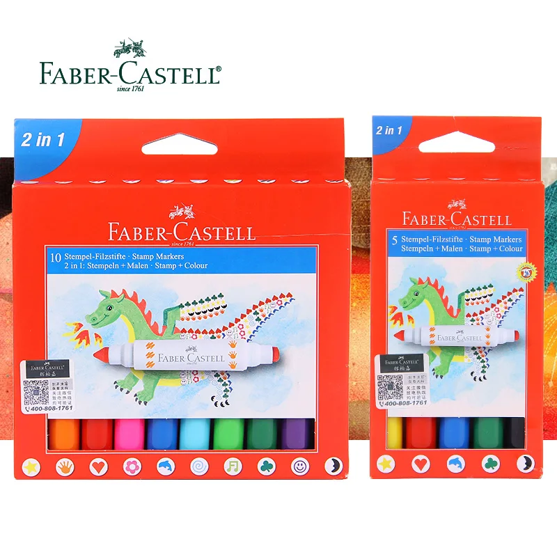 

Faber Castell 5/10 Colors Fibre-Tip Watercolor Marker Pen 2 In 1: Stamp and Color Washable Non-Toxic For Drawing For Kids