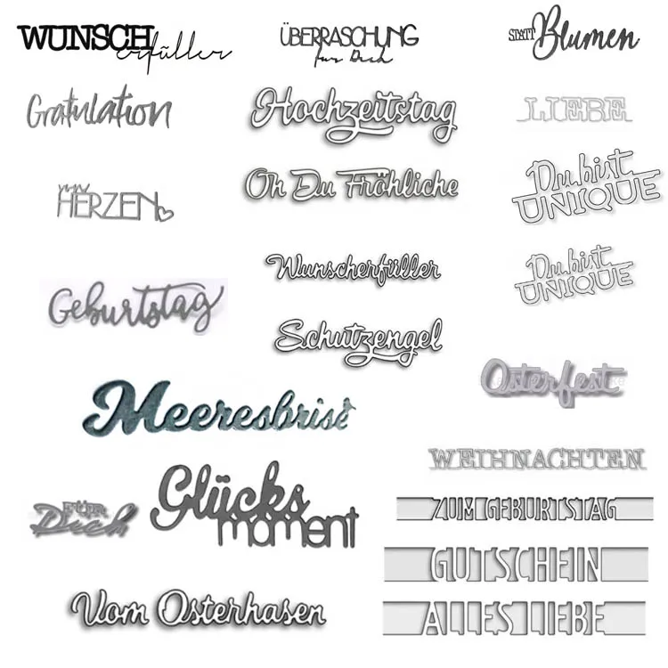 German Deutsch words metal cutting dies DIY Die Cut Stencil Decorative