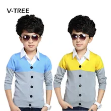 V-TREE, осенне-зимний свитер для мальчиков кардиган для мальчиков-подростков, хлопковая Брендовая детская рубашка свитер для мальчиков от 6 до 14 лет, 3 цвета
