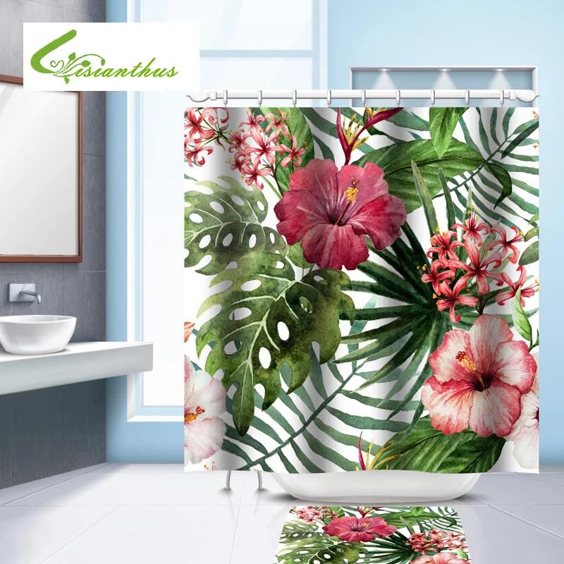 Buy Shower Curtain Green Tropical Plants Printed