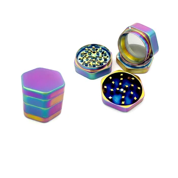 

New creative hexagonal tobacco grinder 63mm4 smoke grinder, colorful ice blue grass weed grinder, free delivery