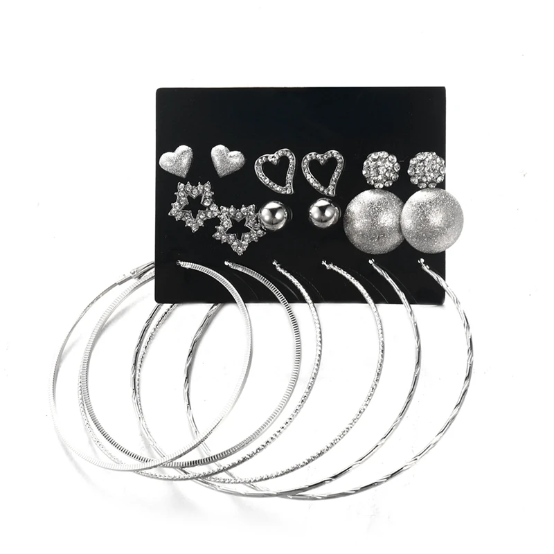 DANZE 9 пар/лот большой круг сердце звезды Кристалл Шпилька Комплект сережек для женщин женские очаровательные серьги-гвоздики ювелирные изделия