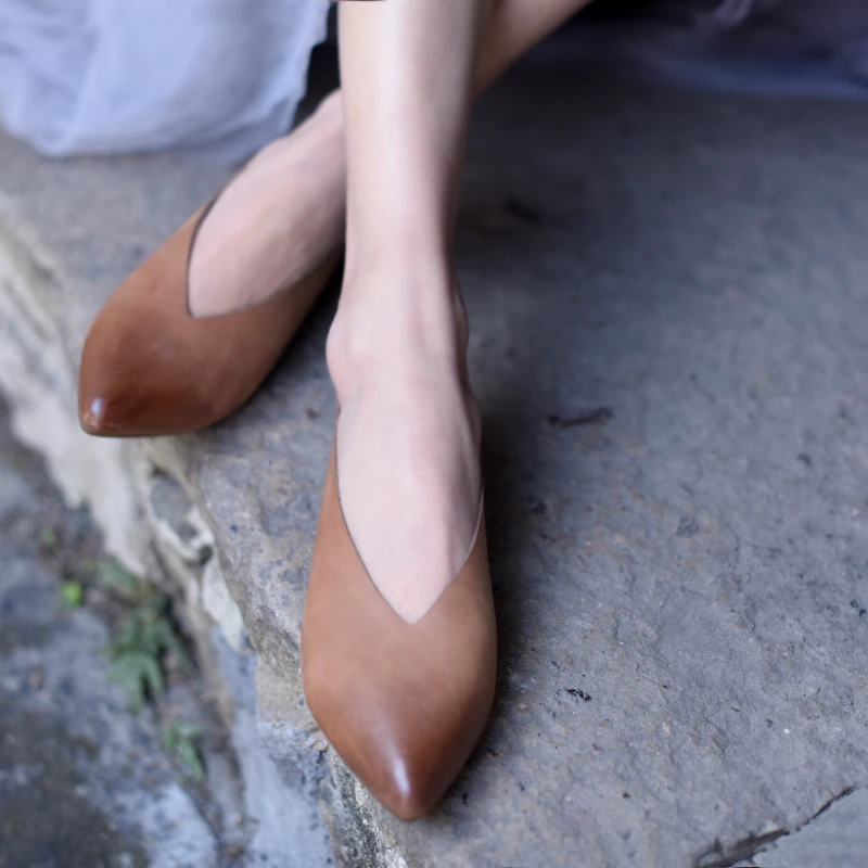

Careaymade-Cow Leather shallow pointed single shoe women's literature art RETRO comfortable pure handmade flat soft sole shoes