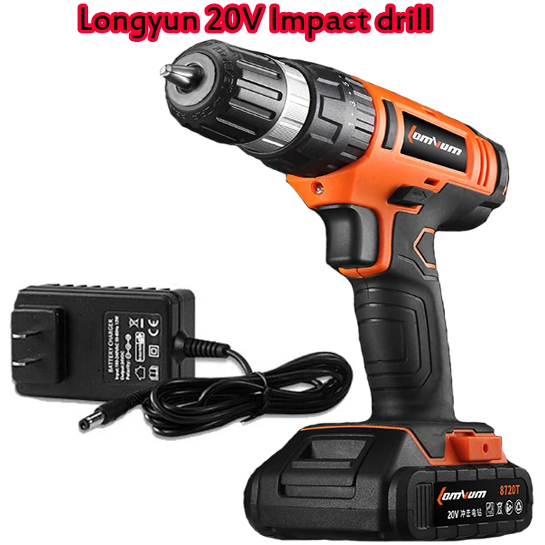 20V impact Drill Adjustable speed Cordless Hammer Industrial drill Concrete wall precision screwdriver (2)