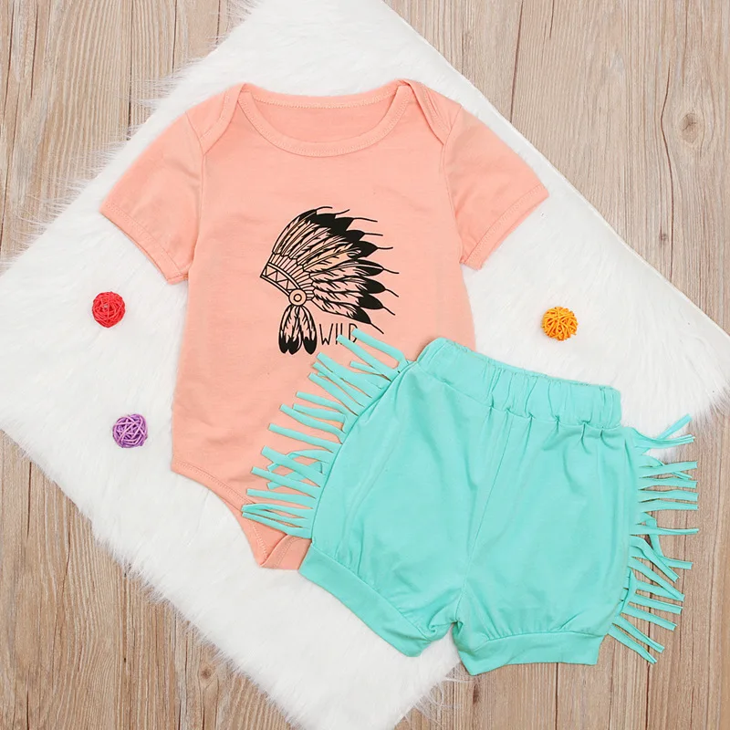 Комбинезон с короткими рукавами для маленьких девочек, топ, рубашка, шорты, комплект из 2 предметов, милый комплект одежды для маленьких девочек