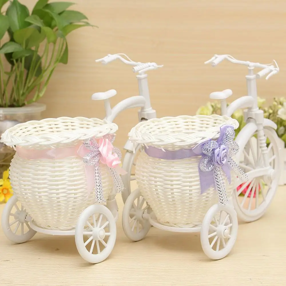 

UNIHOME Modern Stylish Rattan Tricycle Bike Flower Basket Vase Storage Garden Wedding Party Decoration Office Bedroom Holding Ca