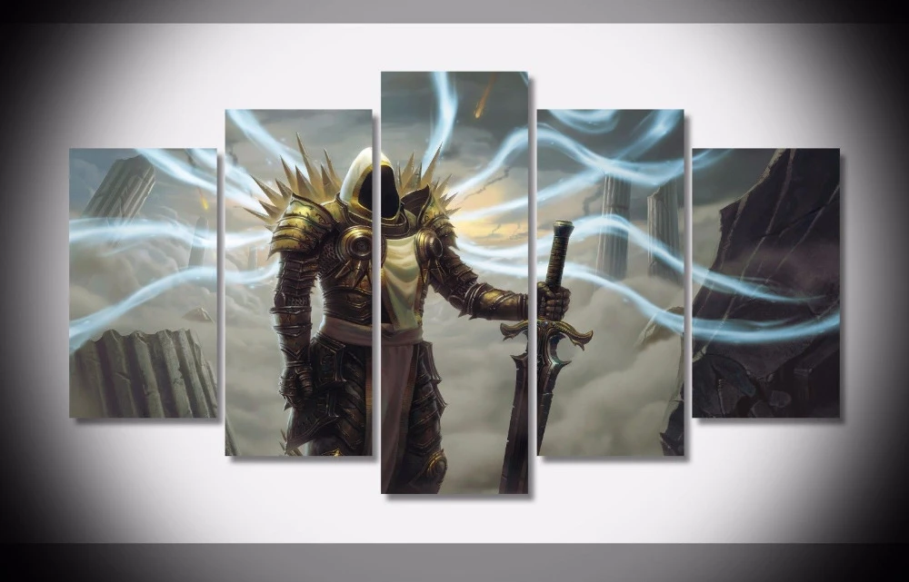Artistic originality video games diablo iii tyrael sword print poster  canvas in 5 pieces with Framed