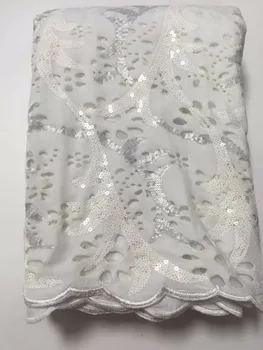 

2019 Newest Arrival Beautiful French Sequins Lace Fabric Net White Fashionable Laser Cut African Lace Fabric For Party Dress c4