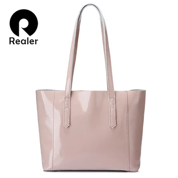 

REALER shoulder bag women soft patent leather totes female large crossbody messenger bags ladies handbags 2019